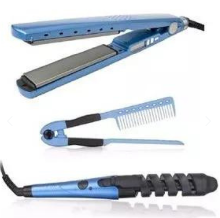 Kit de Plancha de Cabello+Rizadora+Peine