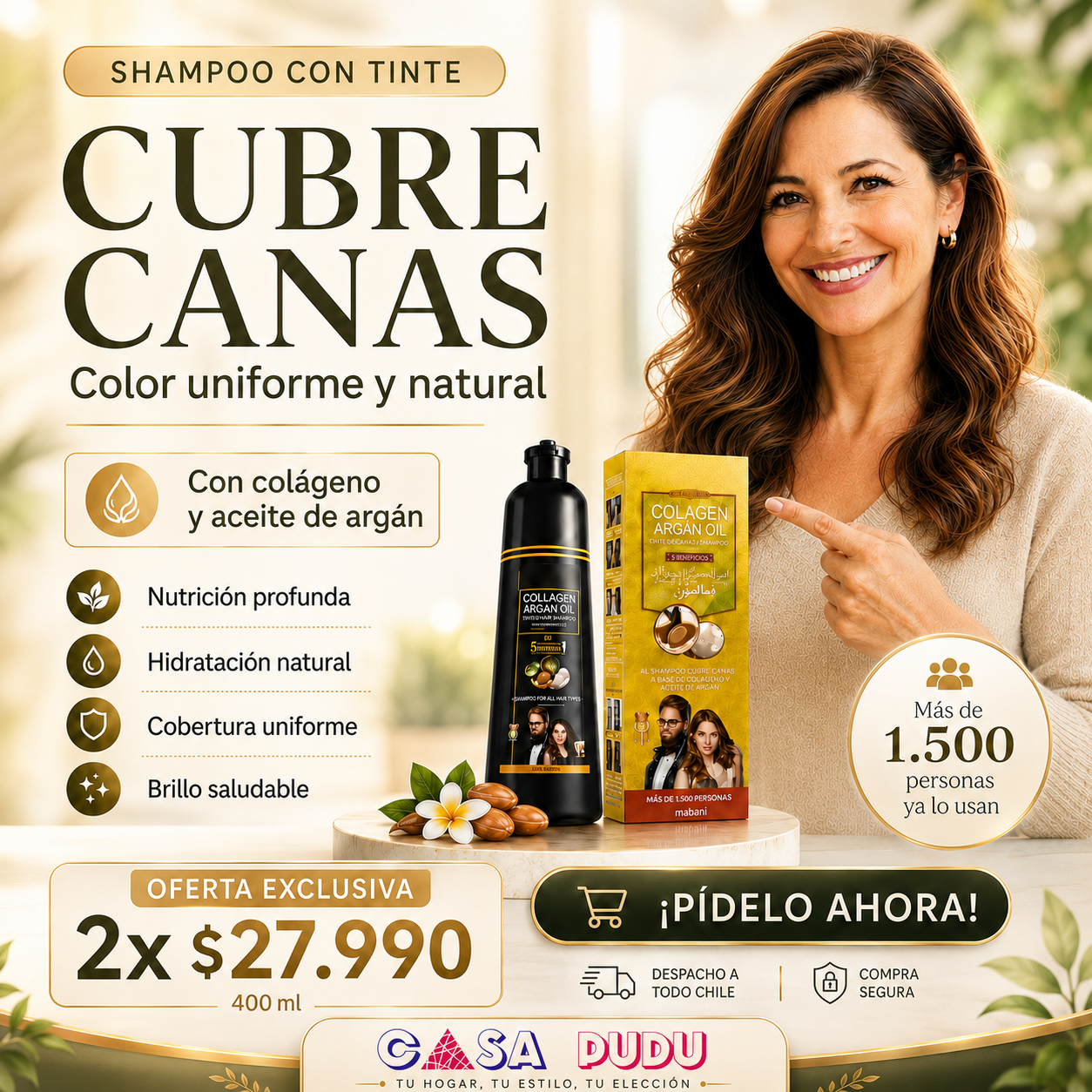 SHAMPOO COLORANTE TINTE CUBRE CANAS